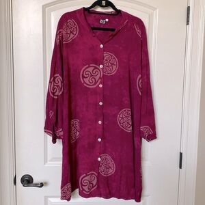 SIS Rayon Button down Tunic Blouse Womens plus Sz 3X Magenta Boho Lagenlook